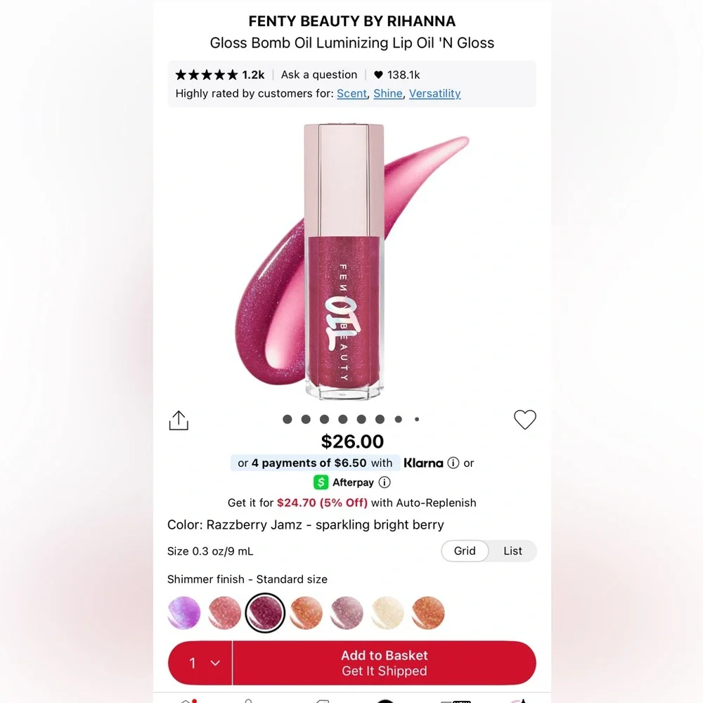 Fenty Beauty Gloss Bomb Luminizing Lip Oil in Shade Razzberry Jamz